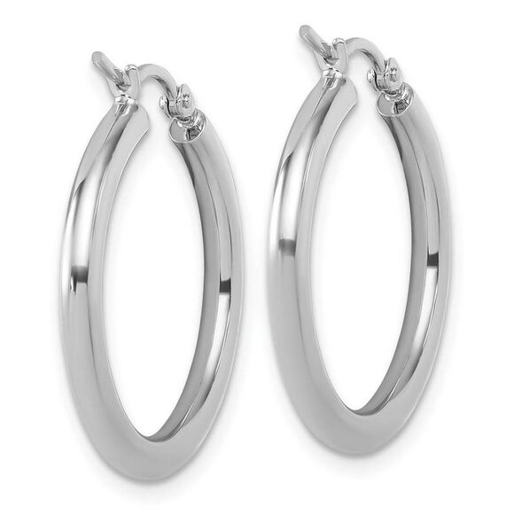 3mm Round Hoop Earrings in 10k White Gold, 26mm (1 Inch) - Picture 3 of 6